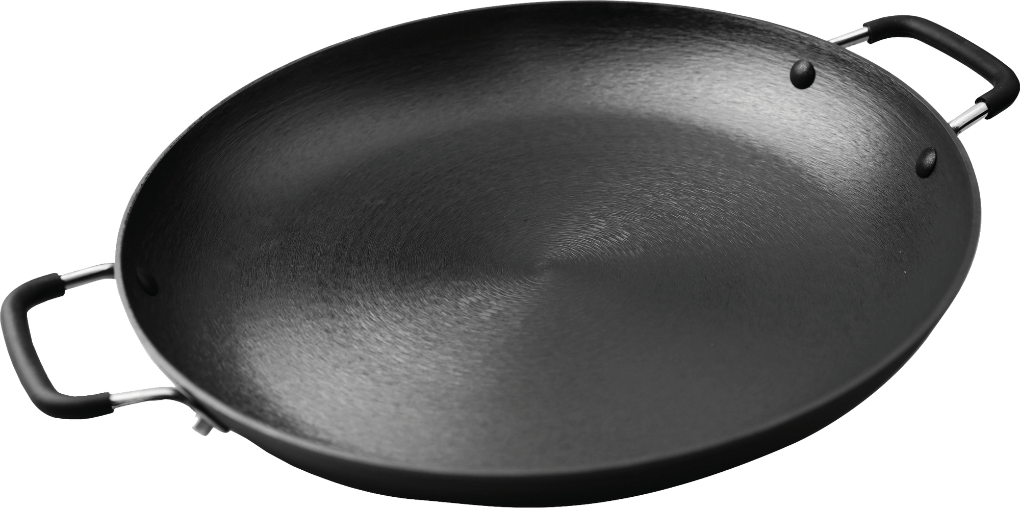 Paella Ultra-Light Cast Iron Fry Pan with Silicone-Coated Handles (14 ¼” diameter).